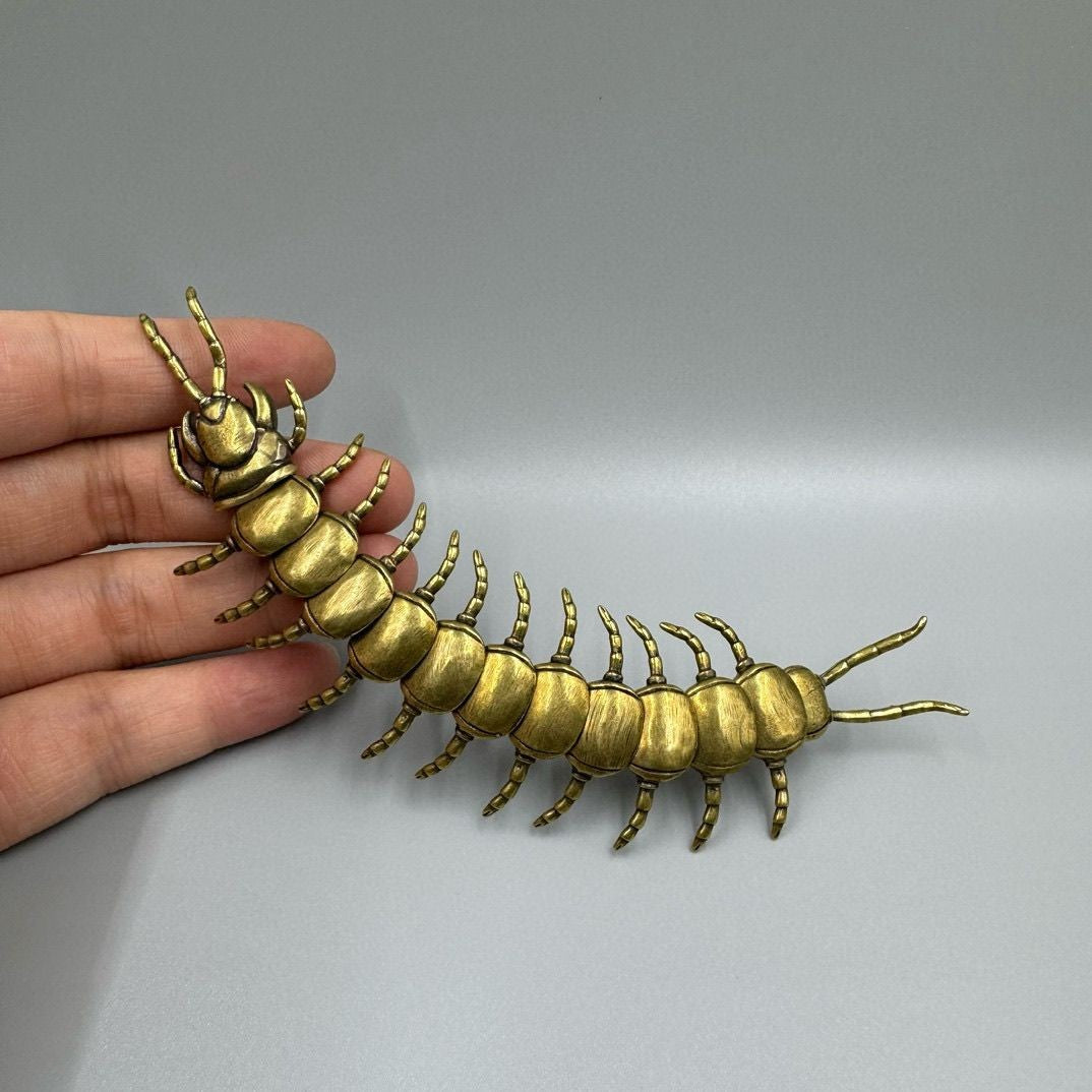 Solid Brass Articulated Centipede Figurine Tea Pet Paperweight 13.5cm