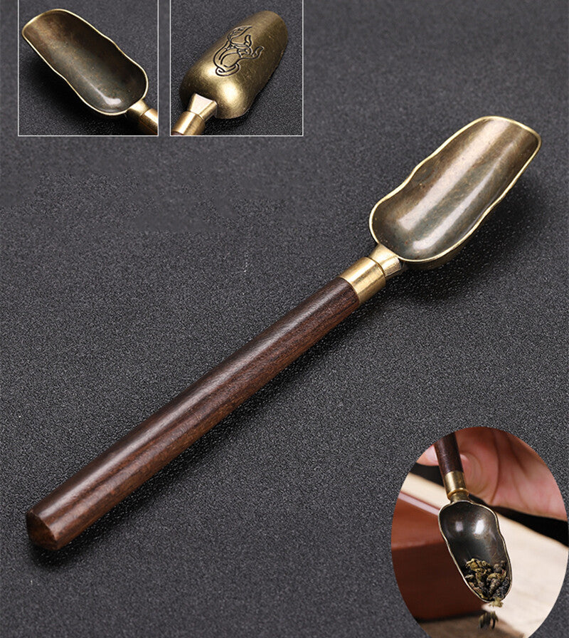 Classical Chadao Tea Accessories 6pcs Porcelain Vase Ebony Wood Cup Holder Spoon
