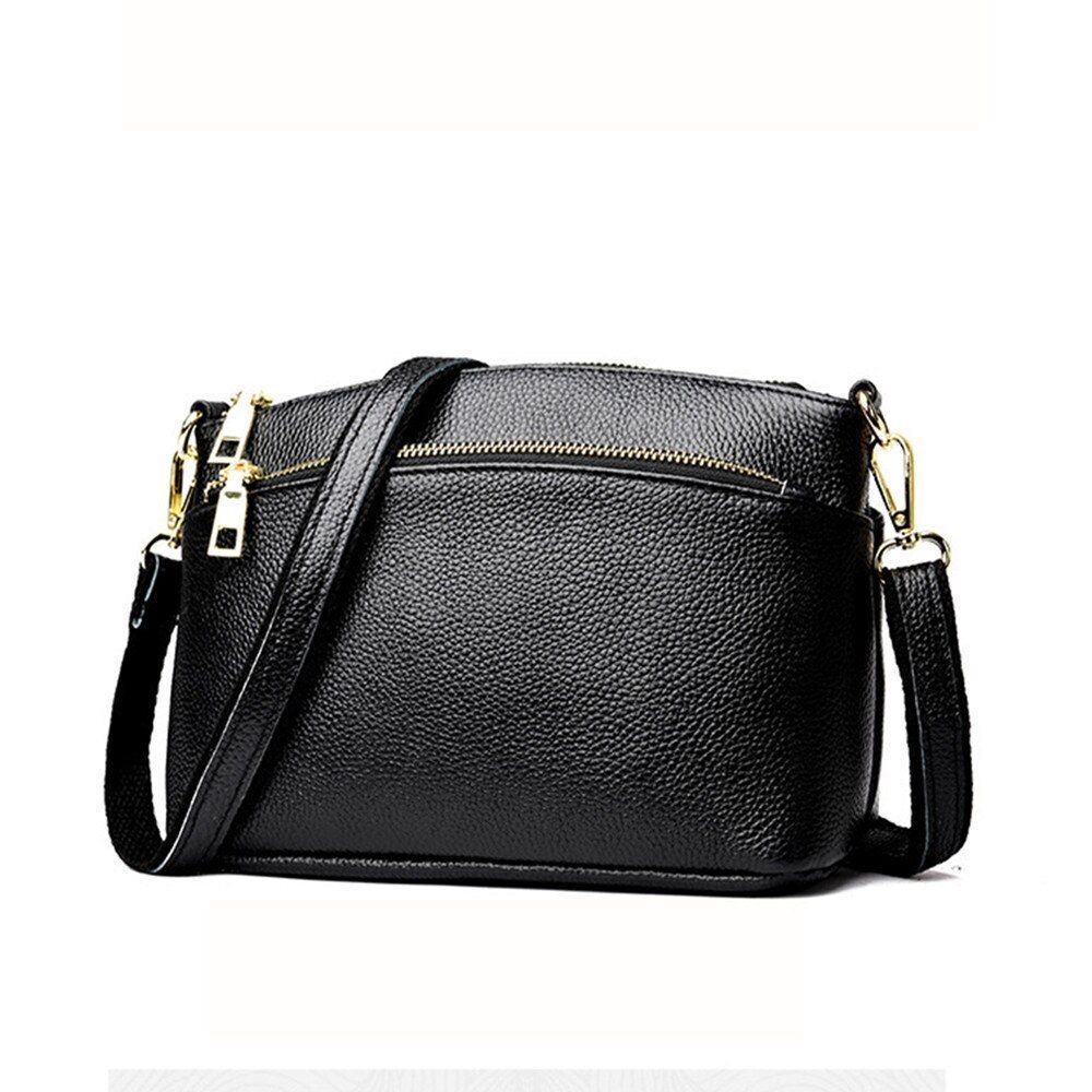 Genuine Leather Bag Women Crossbody Bag Handbag 3 Zippers Cowhide Shell Shape
