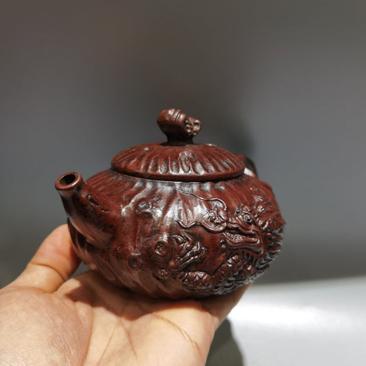 Vintage Chinese Yixing Purple Clay Teapot Zisha Ceramic Carving Dragon Teaware