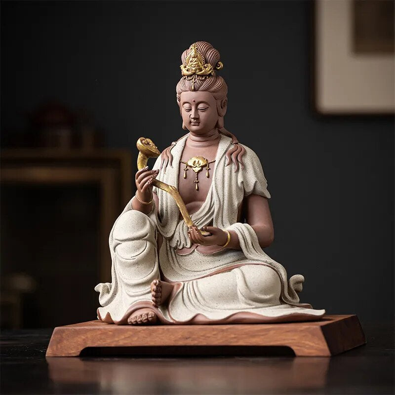 25cm Ceramic porcelain Manjusri Samantabhadra Bodhisattva buddha statue Kwan-yin