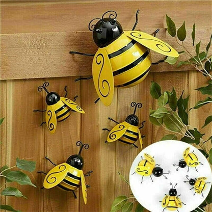 Bumble Bee Wall Ornament 4Pcs Metal Decorative Art Backyard Garden Accents