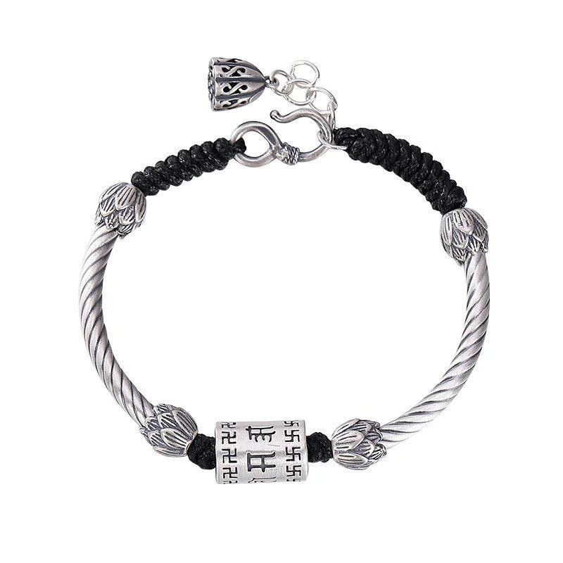 Vintage Lotus Rope braided Bracelet Brilliant Mantra Buddhist Scriptures Bead