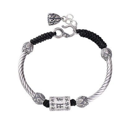 Vintage Lotus Rope braided Bracelet Brilliant Mantra Buddhist Scriptures Bead