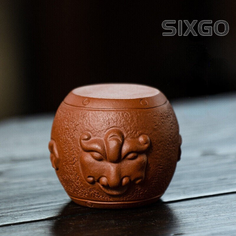 5.5CM Chinese Yixing Purple Clay Pottery Beast Head Cover Holder Tea Pet Statues