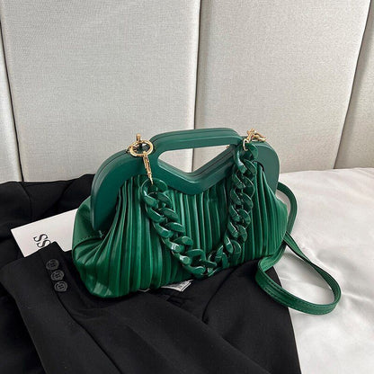 Handbag Thick Chain Handle Pleated Shoulder Bag Women Clutch Purses Crossbody