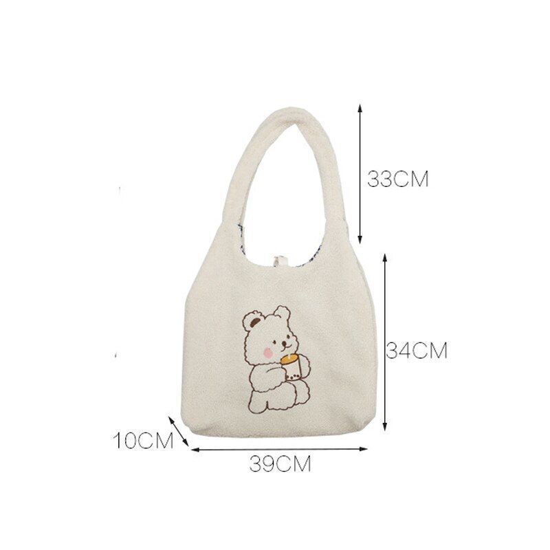 Canvas Purse Shoulder Bag Bear Embroider Crossbody Handbag Casual Shopper Bag