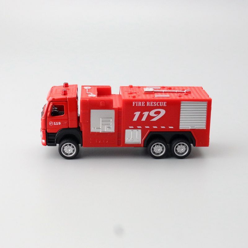 1:72 Diecast Volvo Fire Truck Metal Car Model Toy Pull Back Door Open Gift
