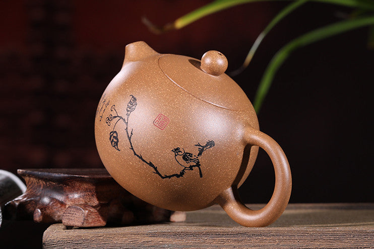 220ml Chinese Yixing Zisha Clay Pottery Handmade Flower Xishi Tea Pot Teapot