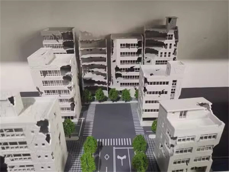 Railway Scenery City Ruin Building Abandoned Tall Office Scenes Model Toy