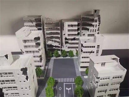 Railway Scenery City Ruin Building Abandoned Tall Office Scenes Model Toy