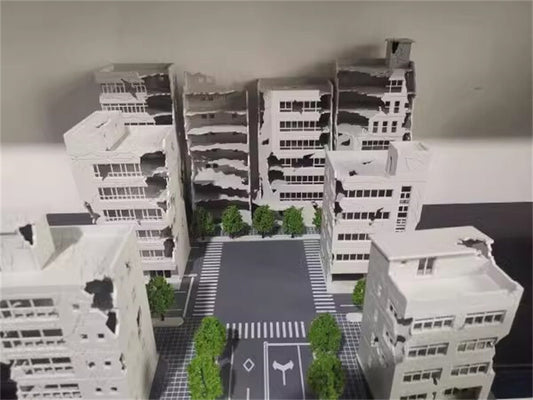 Railway Scenery City Ruin Building Abandoned Tall Office Scenes Model Toy