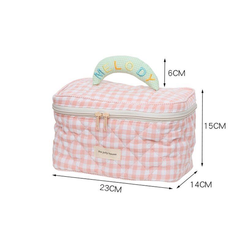 Plaid Pattern Bag Toiletries Case Makeup Bag Zipp Cotton Cosmetics Storage Pouch