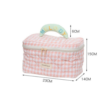 Plaid Pattern Bag Toiletries Case Makeup Bag Zipp Cotton Cosmetics Storage Pouch