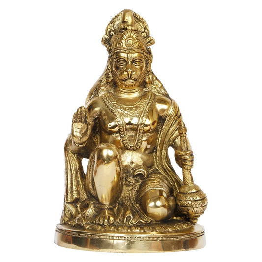 Brass Hindu God Lord Hanuman Idol with Blessing Hand Statue Figurine Sculpture