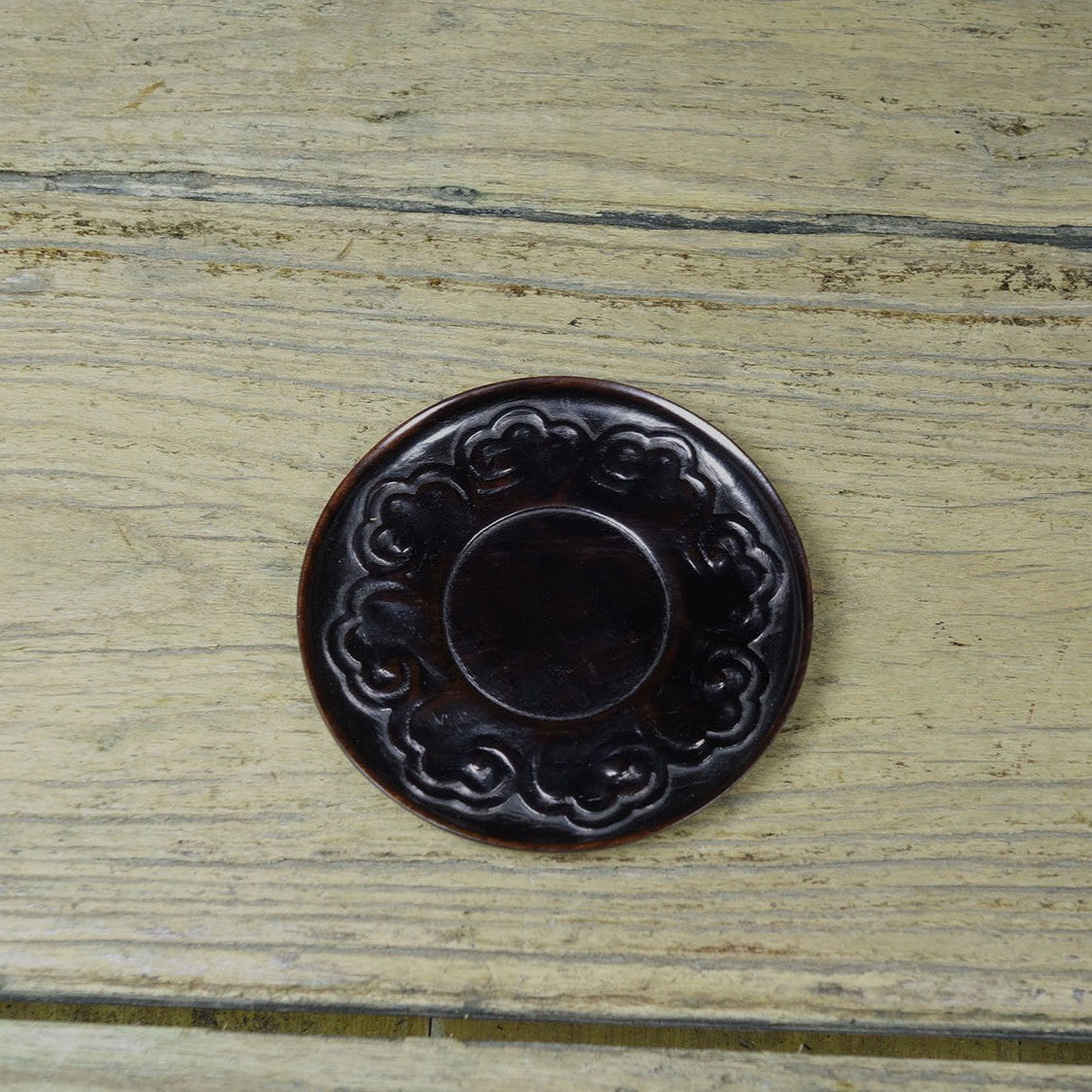 Antique Style Sandalwood Carved Xiangyun Ruicai Tea Coaster Cup Pad Decor 9cm