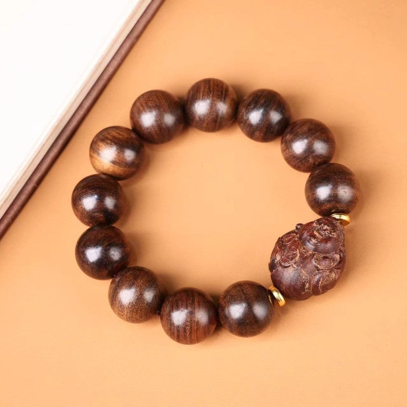 20mm New Natural Agarwood Handcarved Bracelet Prayer Beads Buddhism Amulet