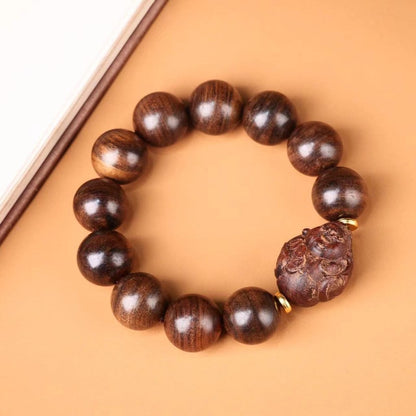 20mm New Natural Agarwood Handcarved Bracelet Prayer Beads Buddhism Amulet