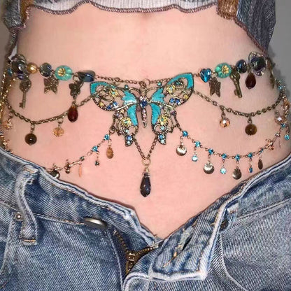Butterfly Beaded Necklace Waist Chain Vintage Niche Vacation Jewelry for Women