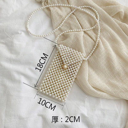 Mini Pearl Small Messenger Bag Summer Pearl Purse Handmade Beaded Phone Pouch