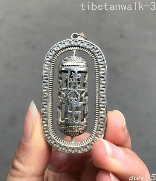 Retro China Carved Hollow Buddha Buddhism Statue Pendant Necklace