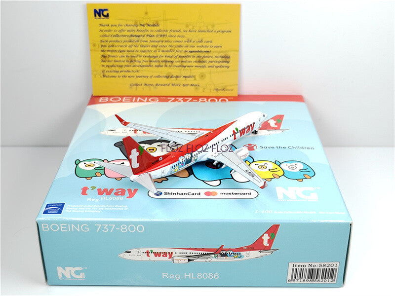 NG Models t'way Air for Boeing B737-800 HL8086 1:400 Aircraft Pre-built Model
