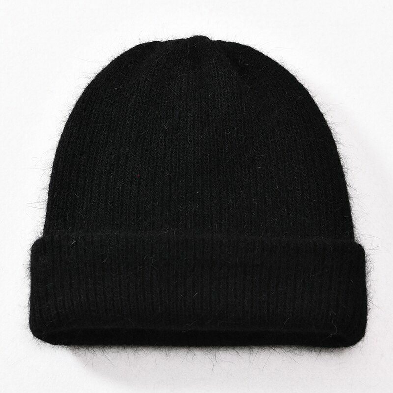 Hat Women Cashmere Knitted Beanies Thick Warm Wool Angora Beanie Polyester Solid
