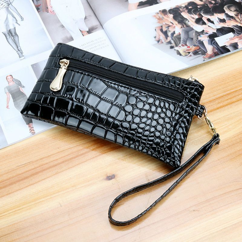 Patent Leather Wallets Fallow Long Double Zipper Wallet Clutch Bag Design Purse