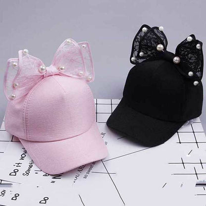 Baby Hats Spring Summer Girl Baseball Caps Glitter Rabbit Ear Pearl Sun Children