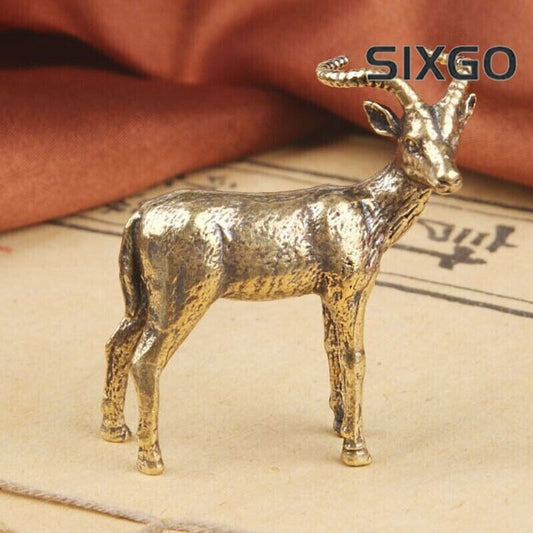 Tabletop Figurine Brass Antelope Animal Statue Small Sculpture