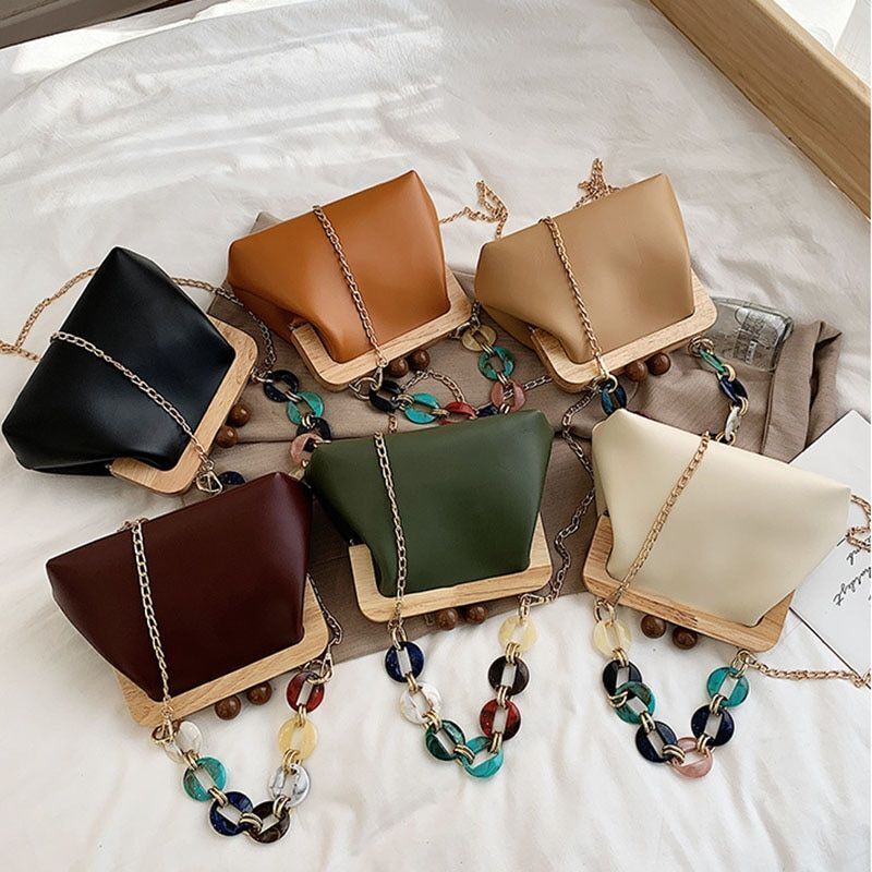 Shoulder Bag Synthetic Handbag Vintage Clip Clutch Acrylic Purse Chain Crossbody
