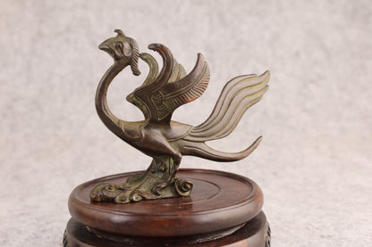 Chinese Bronze Suzaku Bird Statue Figure Tea Pet Netsuke Table Decoration