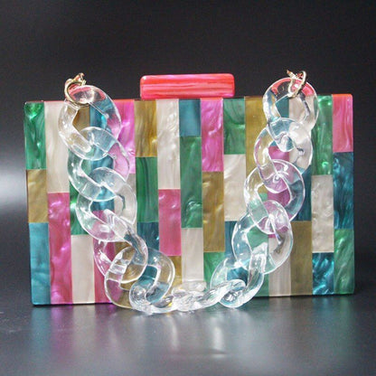 Rose Red Handmade Acrylic Clutch Glitter Bag Resin Chain Handbags 18*11*4.5 CM
