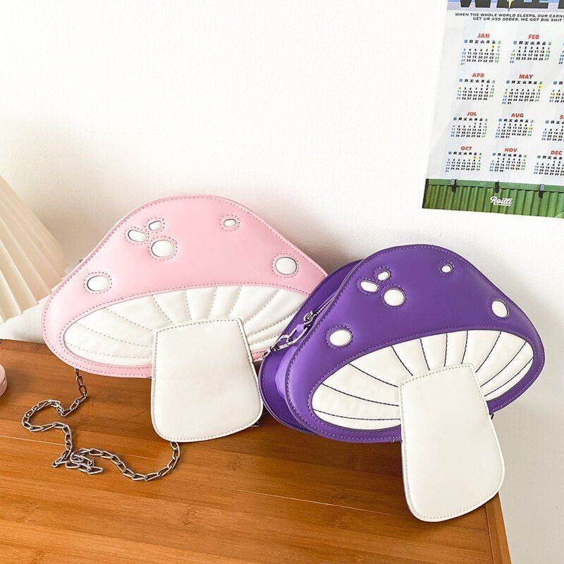 Mushroom Shape Bag Synthetic Leather Shoulder Bag Chain Satchel Purse 28*7*25 CM