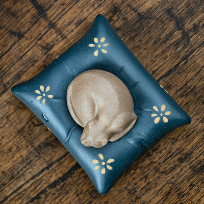 Sleeping Cat On Cushion Creative Tea Set Yixing Zisha Purple Clay Home Ornament