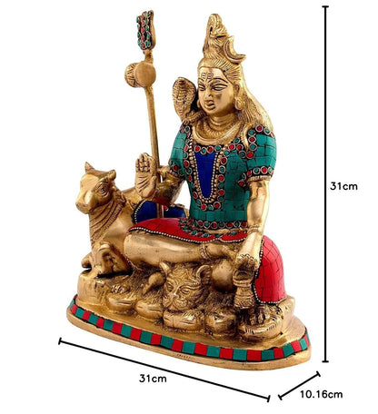 Hindu God Lord Brass Shiva with Nandi in Blessing Posture Idol Statute Figurine