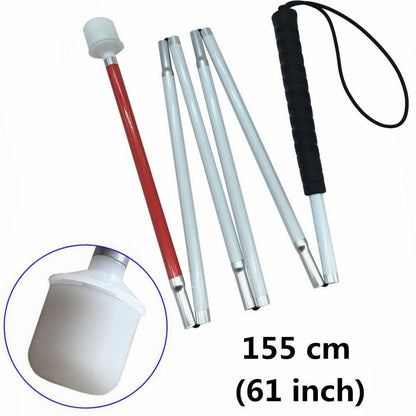 125cm-155cm Aluminum White Cane Black Rubber Handle 6 Joints Fold Walking Stick