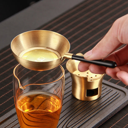 Copper Filter Net With Handle Chinese Tea Accessories Tea Strainer With Holder
