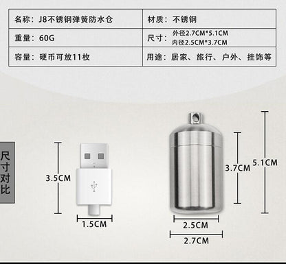 New Stainless Steel Waterproof Cans Case Travel Pills Container Box Key Pendant