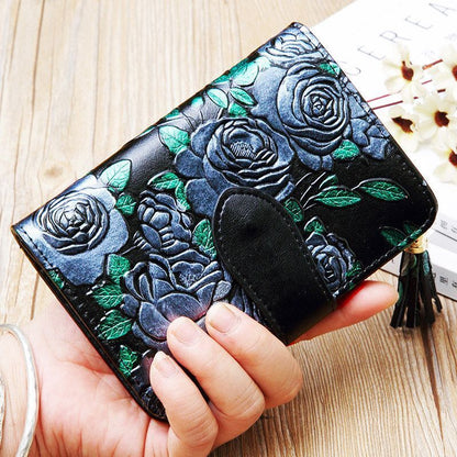 Floral Wallet Leather Purse Short Wallets Leather Coin Purse 9*2.5*13.5 CM 1 PC