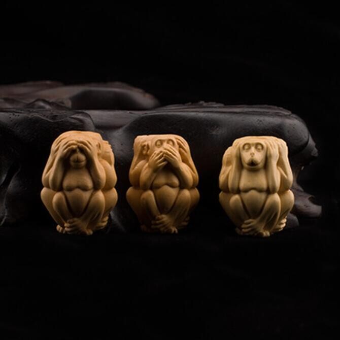 Wood Carving Pendant Don't Listen Don't Ask Don't Listen Monkey Pendant