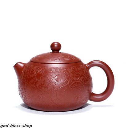 Real Yixing Zisha Tea Pot Dahongpao Clay Pot Ball Shaped Infuser Holes Carved