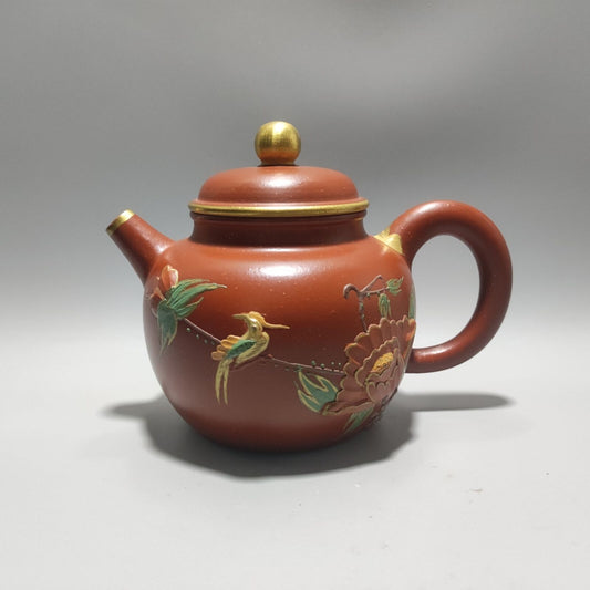 Vintage China Yixing Purple Clay Teapot Zisha Ceremony Fine Flower Bird Teaware