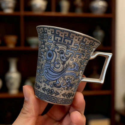 Gilt Silver Bird Ceramic Coffee Cup, 8cm 100ml, Luxury Tea Cup