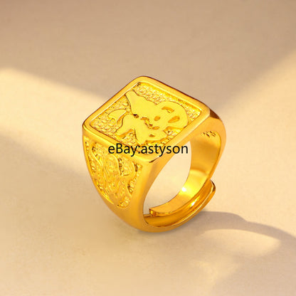 Men's Attracting Good Luck Fortune 24K Gilding YELLOW GOLD Plated Ring