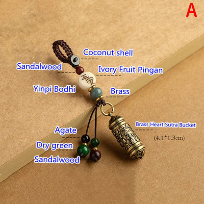 Brass Six Words Mantra Buddha Box Sutra Pendant Buddhist Car Keychain Handmade
