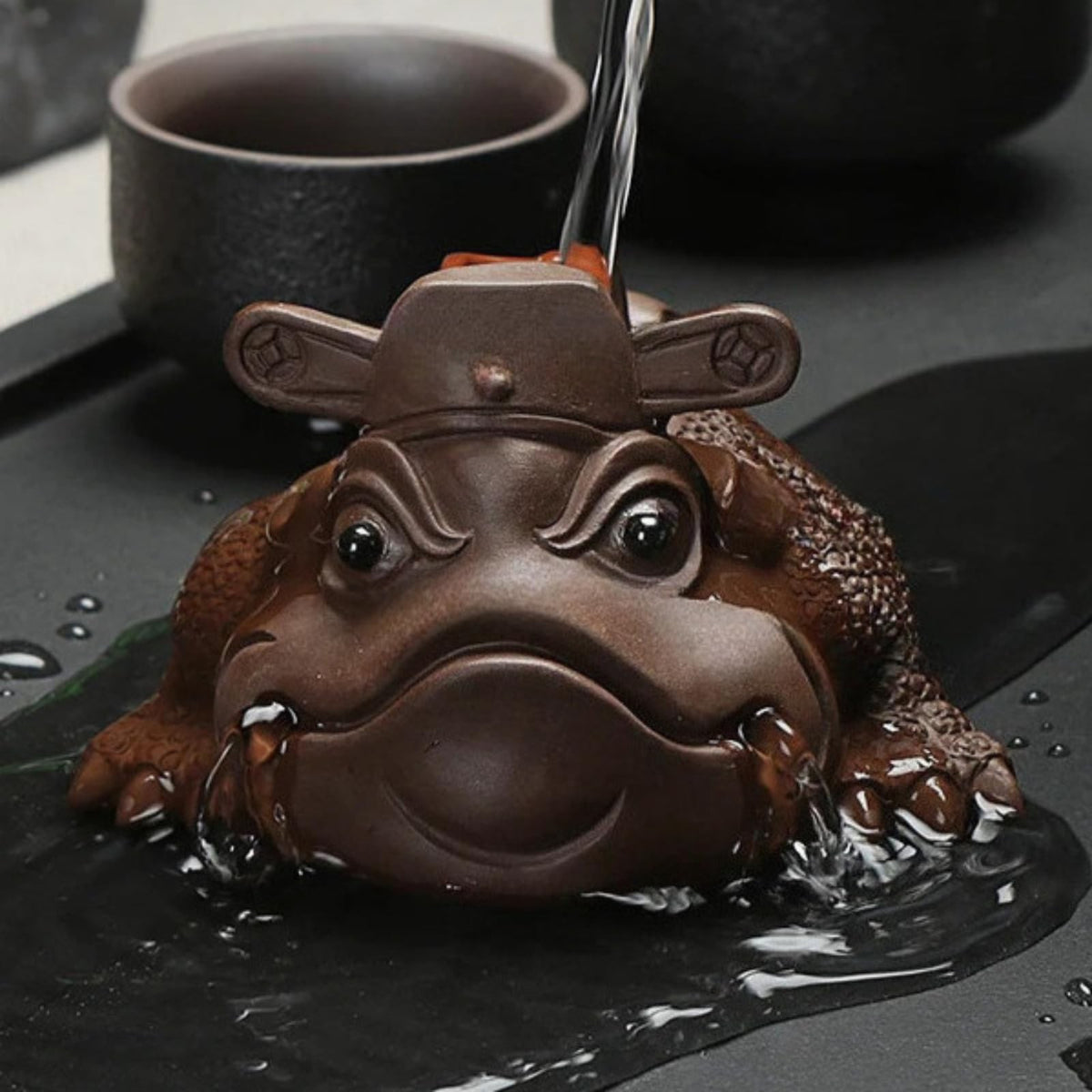 Chinese Hat Toad Purple Clay Tea Pet 11cm 4.4in Desktop Decor Ornament Tea Play