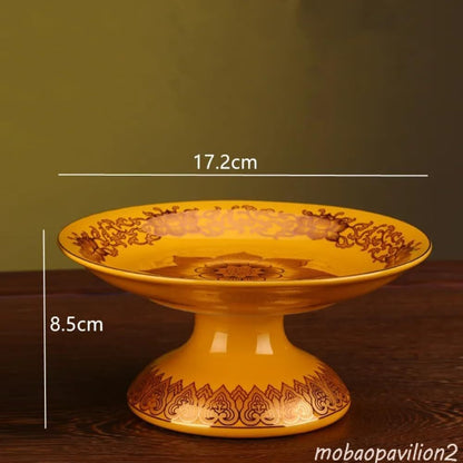 17cm Traditional Buddhism Ceramics Craft Fruit Dish Home Decoration