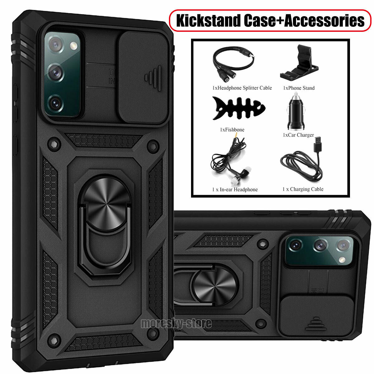 For Samsung Galaxy S20 FE / 5G Ring Stand Case w/ Camera Slide Cover Accessories