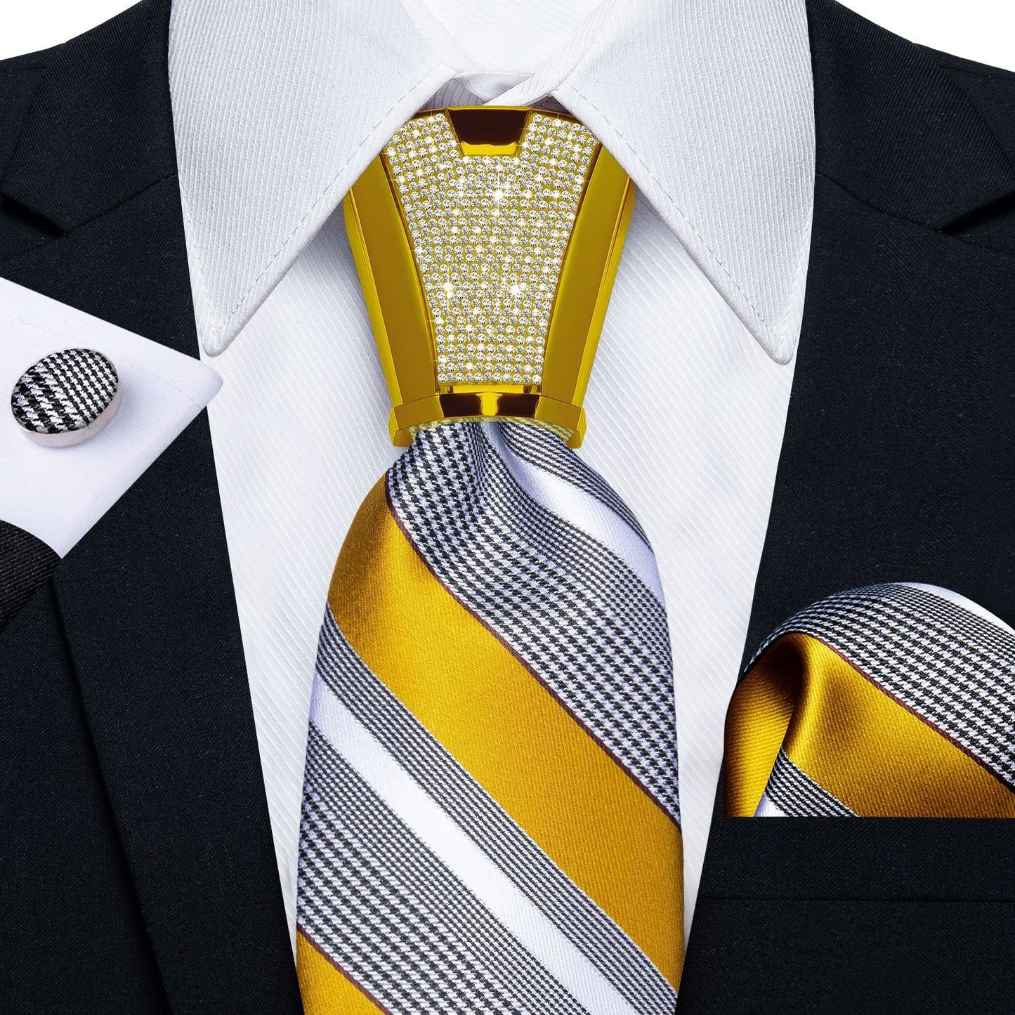 Men Necktie 3Pcs Luxury Striped Ties Cufflinks Pocket Square Wedding Accessories